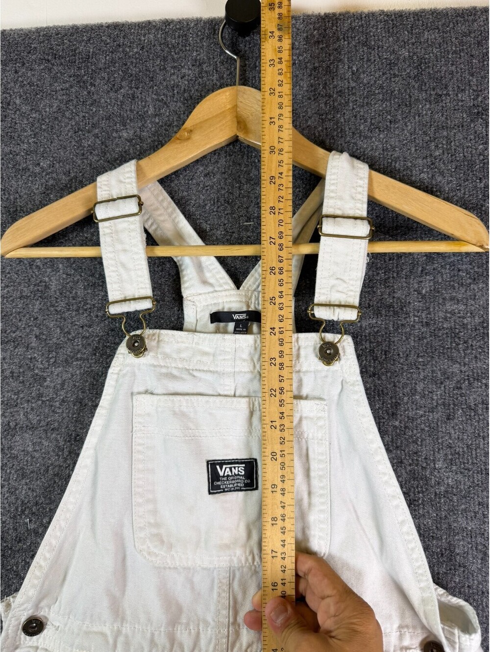 Vans Womens White Denim Overall Shortalls Size Large Off White Canvas Shortalls - Picture 6 of 7